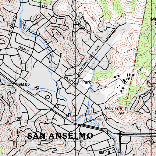 Topographic Map of San Anselmo Memorial Park, CA