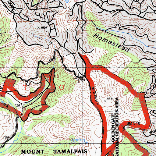 Topographic Map of Four Corners, CA