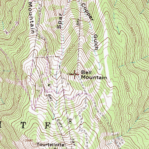 Topographic Map of Bell Mountain, CO