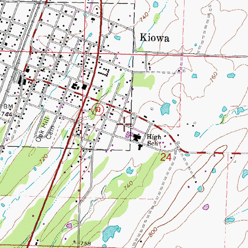Topographic Map of Kiowa Elementary School, OK
