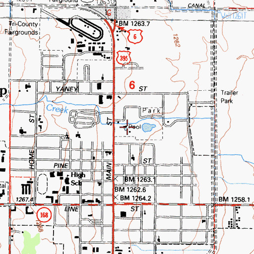 Topographic Map of Bishop City Park, CA