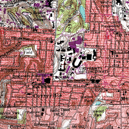 Topographic Map of Beecher Hall (historical), OH