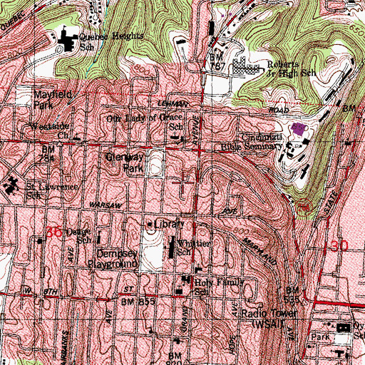 Topographic Map of Mount Saint Marys School, OH