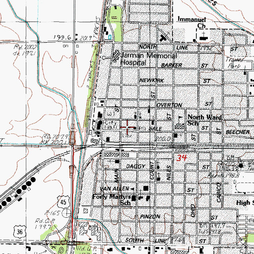 Topographic Map of Tuscola Public Library, IL