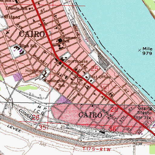 Topographic Map of Cairo Public Library, IL