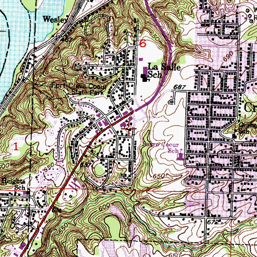Topographic Map of Creve Coeur School (historical), IL