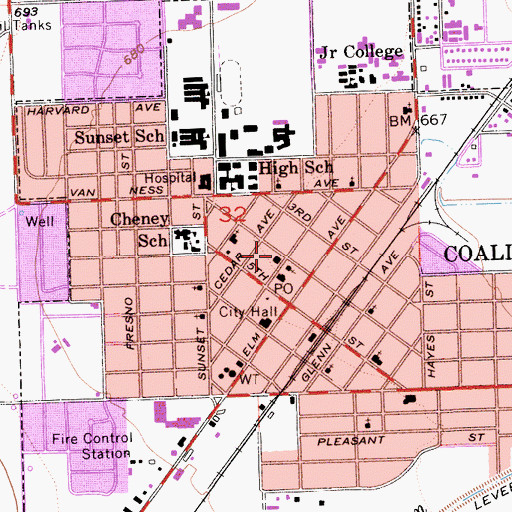 Topographic Map of Coalinga-Huron Library, CA