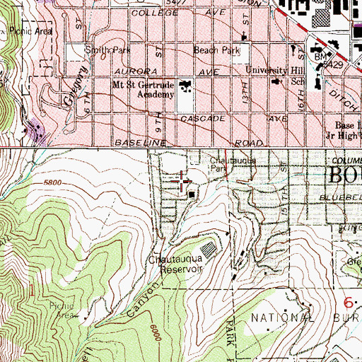 Topographic Map of Chautauqua Park, CO