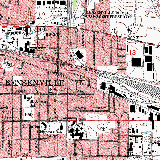 Topographic Map of Green Street School, IL