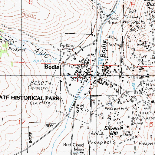 Topographic Map of Bodie Athletic Club, CA