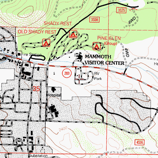 Topographic Map of Mammoth Mountain Recreation Vehicle Park, CA