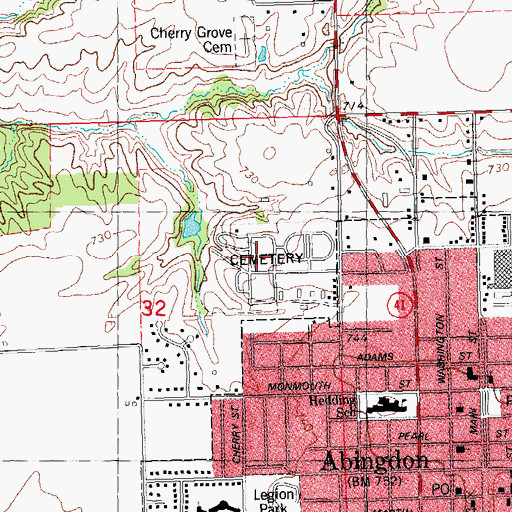 Topographic Map of Abingdon Cemetery, IL