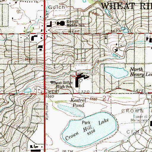 Topographic Map of Wheat Ridge High School, CO