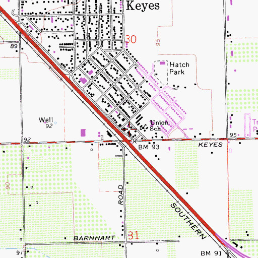 Topographic Map of Keyes Branch Stanislaus County Free Library, CA