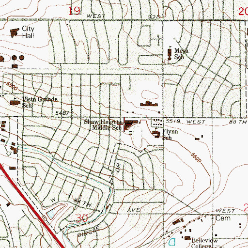 Topographic Map of Shaw Heights Middle School, CO