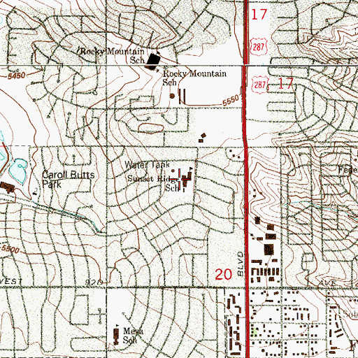 Topographic Map of Sunset Ridge Elementary School, CO