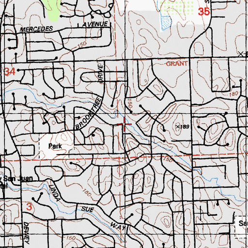 Topographic Map of Cherry Creek Park, CA
