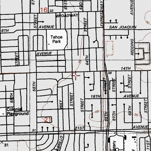Topographic Map of Fourteenth Avenue Baptist Church, CA