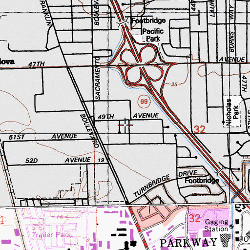 Topographic Map of Japanese Seventh Day Adventist Church of Sacramento, CA