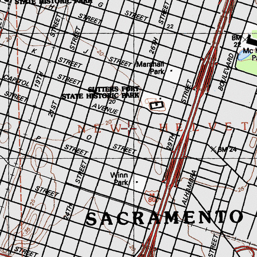 Topographic Map of Trinity Episcopal Cathedral, CA