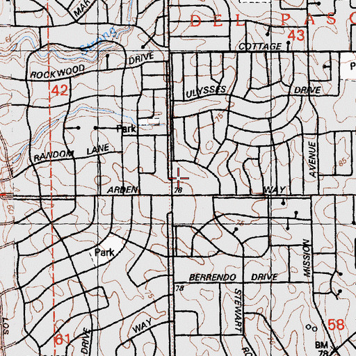 Topographic Map of Arden Plaza Shopping Center, CA