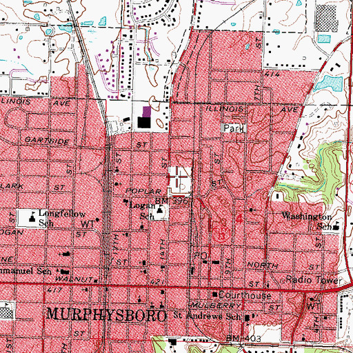 Topographic Map of Murphysboro City Cemetery, IL