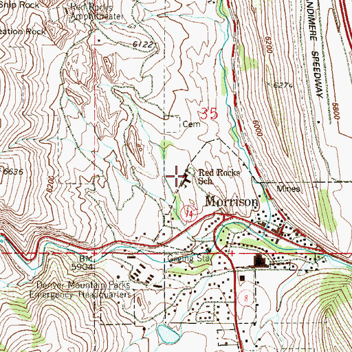 Topographic Map of Red Rocks Elementary School, CO