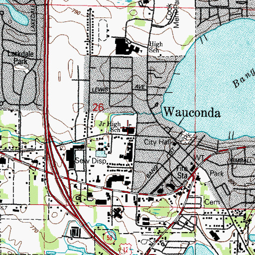 Topographic Map of Wauconda Middle School, IL