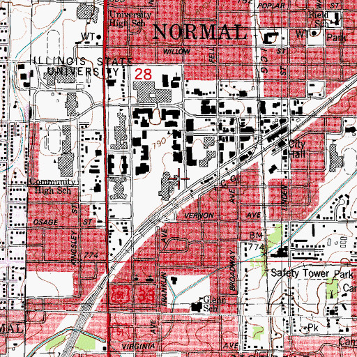 Topographic Map of Centennial East Hall, IL