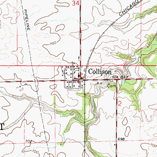 Topographic Map of Collison Post Office, IL
