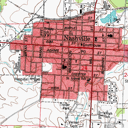 Topographic Map of Nashville Grade School, IL