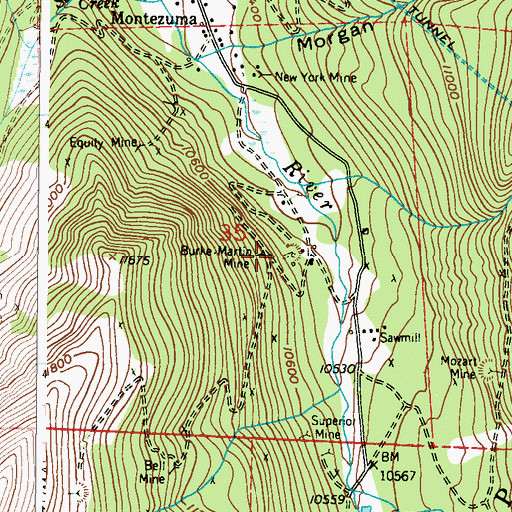 Topographic Map of Burke-Martin Mine, CO