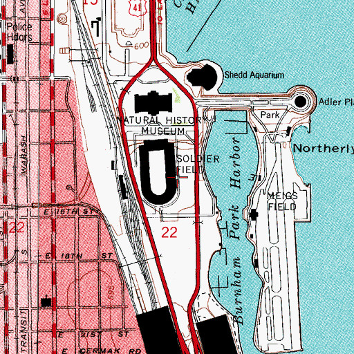 Topographic Map of Burnham Point Yacht Club, IL