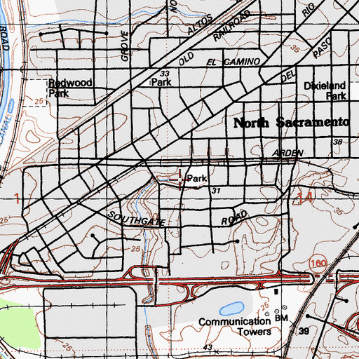 Topographic Map of Woodlake Park, CA