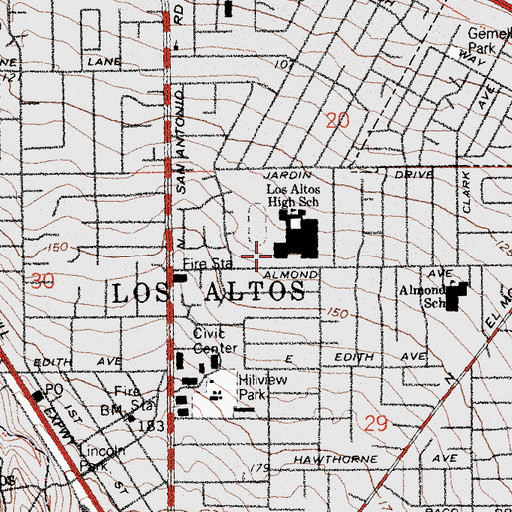 Topographic Map of Los Altos High School, CA