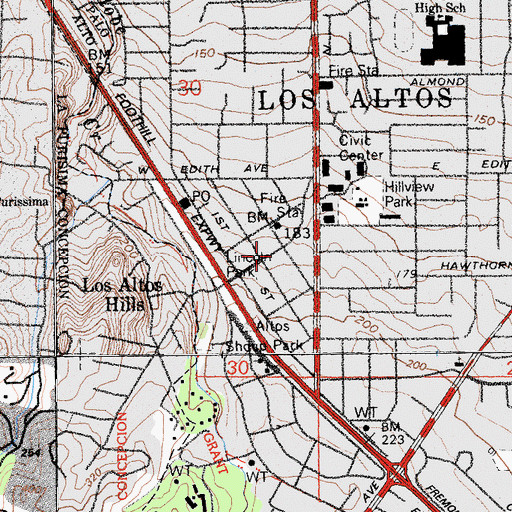 Topographic Map of Los Altos Post Office, CA