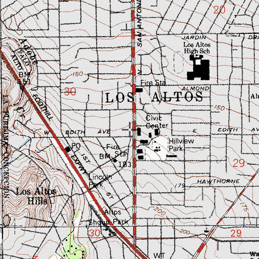 Topographic Map of Los Altos Branch Santa Clara County Free Library, CA