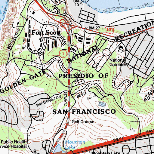 Topographic Map of Presidio of San Francisco, CA