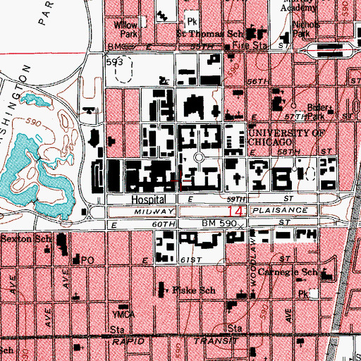 Topographic Map of Gates-Blake Hall, IL