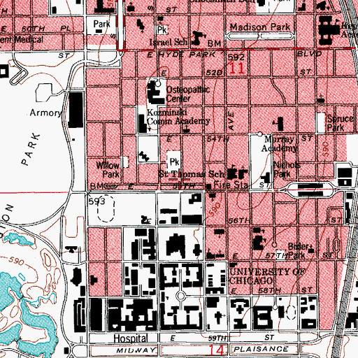 Topographic Map of Greenwood Hall, IL