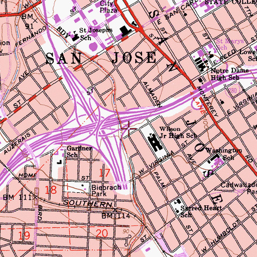 Topographic Map of Biblioteca Latinoa Americana Branch San Jose Public Library, CA