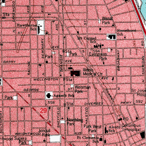 Topographic Map of Advocate Illinois Masonic Medical Center, IL