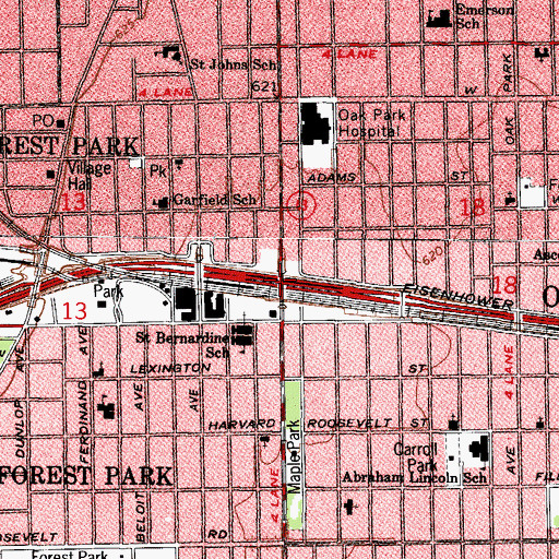 Topographic Map of Interchange 21B, IL