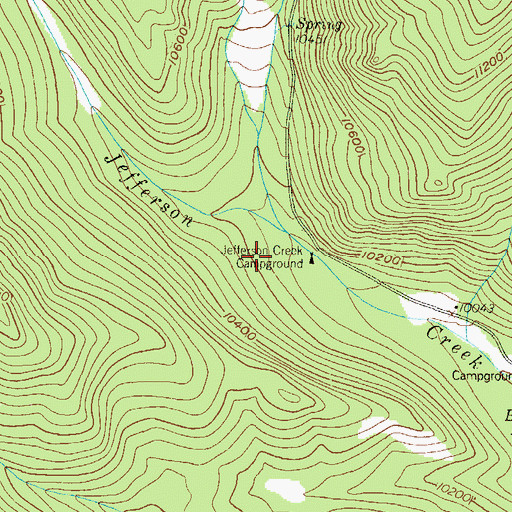 Topographic Map of Jefferson Creek Campground, CO
