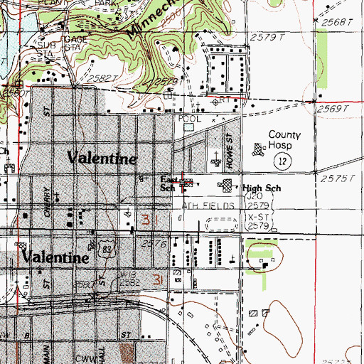 Topographic Map of Valentine Elementary School, NE