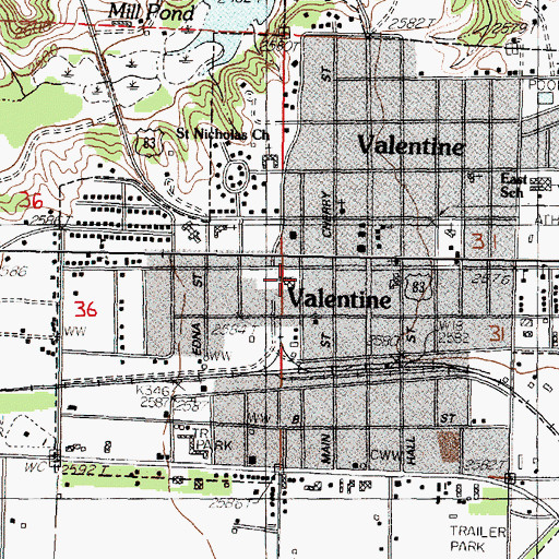 Topographic Map of Valentine Middle School, NE