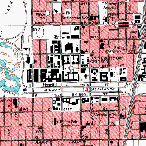 Topographic Map of Julius Rosenwald Hall, IL