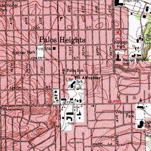 Topographic Map of Palos Heights Public Library, IL