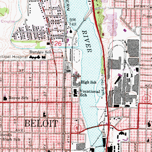 Topographic Map of Beloit Memorial High School, WI