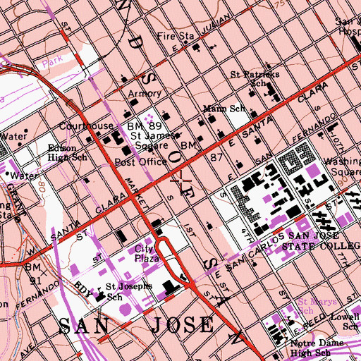 Topographic Map of San Jose Downtown Historic District, CA